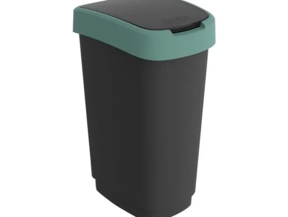 Affaldsspand, Rotho Twist, sort, plast, 50 l, sort låg med grøn kant
