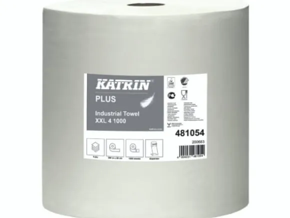 Aftørringsrulle Industri Katrin Plus 4-lag Ø36cm B38cmxL360m Mix Hvid,1 Rl