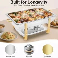 Allt-i-ett Chafing Dish För Buffé - Matvarmare - Rostfritt Stål - Med Lock - Justerbar Värmekontroll - Svart