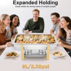 Allt-i-ett Chafing Dish För Buffé - Matvarmare - Rostfritt Stål - Med Lock - Justerbar Värmekontroll - Svart