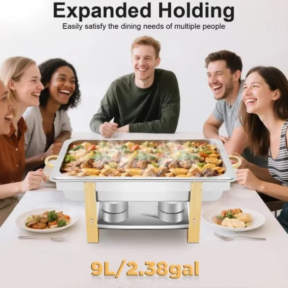 Allt-i-ett Chafing Dish För Buffé - Matvarmare - Rostfritt Stål - Med Lock - Justerbar Värmekontroll - Svart