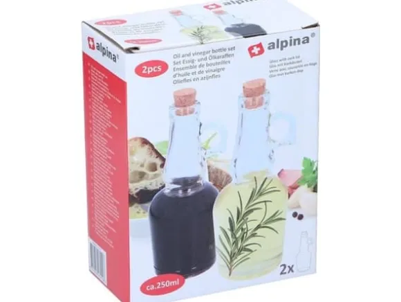 Alpina - Glasflaska med kork för olja/vinäger 250 ml 2 st.