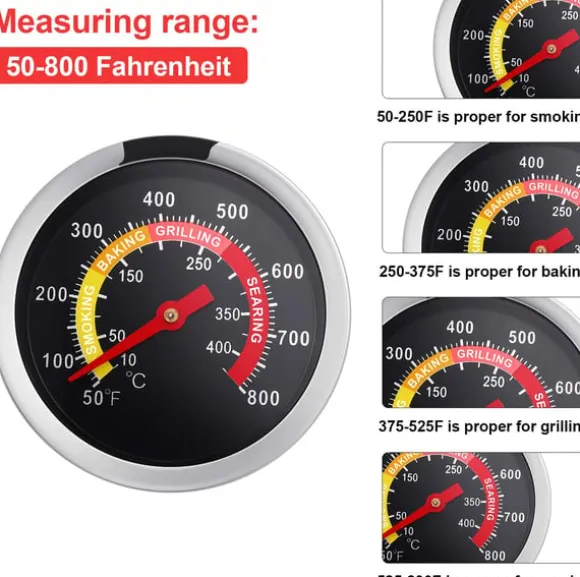 Analog Termometer i Rostfritt Stål för Frill & Ugn