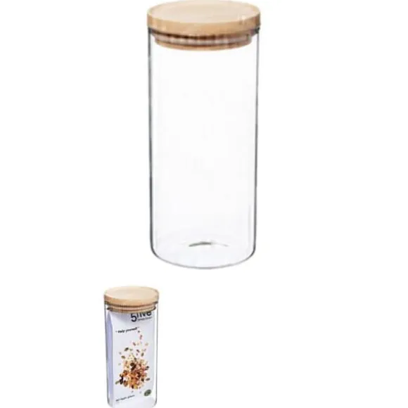 Atmosphera glas- och träförvaringsburkar med lufttätt lock - 1,3 liters lufttät burk