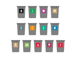 Avfallspiktogramskylt PLAST 12x12 cm, aluminium, lila/vit