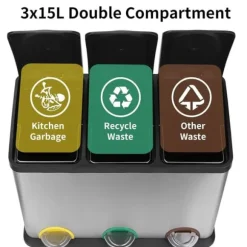 Avfallssorteringskärl - Pedalhink - 3 fack - 3 x 6 L - Rektangulär - Metall - För kök
