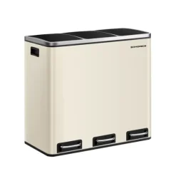Avfallssorteringssystem 3 fack 3 x 18 l med lock sandbeige, 61 x 31,5 x 55,5 cm (L x B x H) Totalhöjd (med locket öppet): 84,5 cm Mått per innerhin