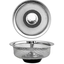 Avloppssil diskbänkssil med plugg med handtag rostfritt stål Silver 1-pack