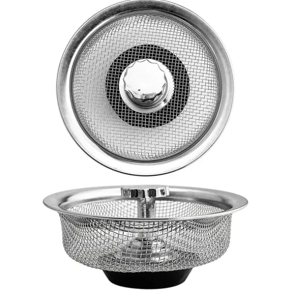 Avloppssil diskbänkssil med plugg med handtag rostfritt stål Silver 2-pack