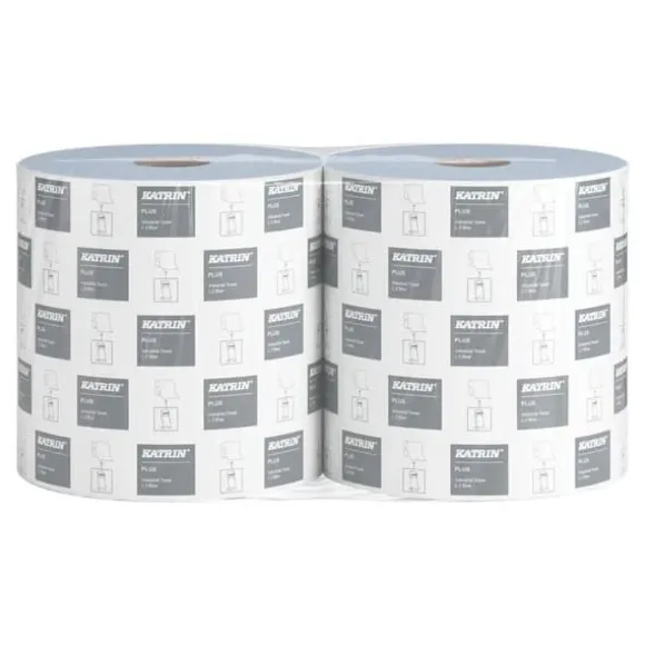 Avtorkningspapper Katrin Plus blått Ø26,5 cm x 350 m 2-lagers, nyfiber, 2 rullar/förpackning