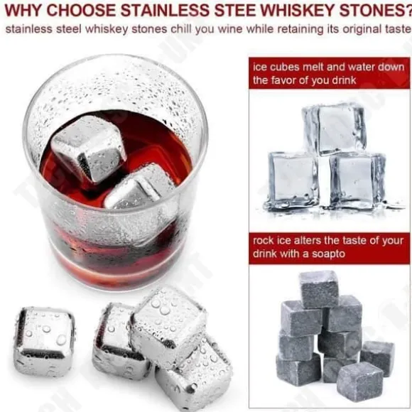 Bac för Isbitar - Inox - 12 st - Återanvändbara - För Whisky - 27mm x 27mm