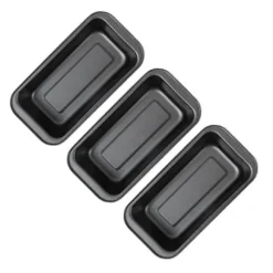 Bakformsset för tårtbröd - Nonstick, rektangulär brödform i kolstål (3 st, 15 cm, svart)