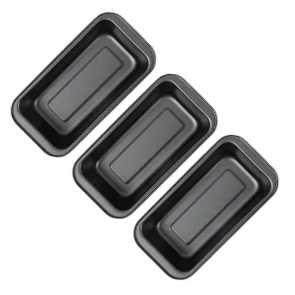 Bakformsset för tårtbröd - Nonstick, rektangulär brödform i kolstål (3 st, 15 cm, svart)
