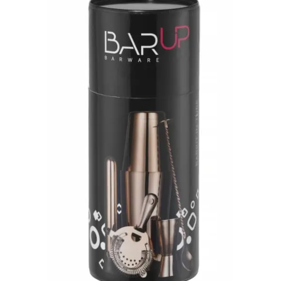 Bartenderset i ett rör, shaker, jigger, sil, muddler, sked - koppar