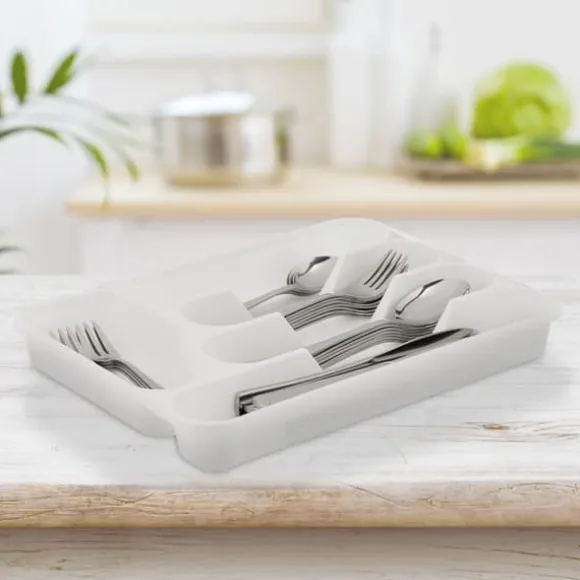 Bestickslåda set, 4x24,5x32,5 cm, Vit