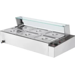 Bänkmodell Matvärmare, 6*8 Qt, Glasöverdrag, Elektrisk Buffé, Perfekt för Catering och Fester, Håll Maten Varm och Fräsch