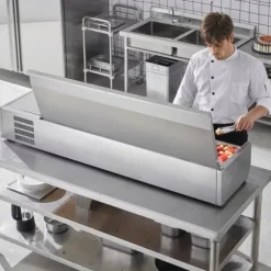 Bänkskiva Kylsallad Pizza Prep Station, 165 W, Rostfritt Stål, CE-märkt, Hög Prestanda