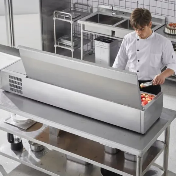 Bänkskiva Kylsallad Pizza Prep Station, 165 W, Rostfritt Stål, CE-märkt, Hög Prestanda