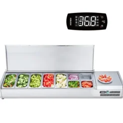 Bänkskiva Kylsallad Pizza Prep Station, 165 W, Rostfritt Stål, CE-märkt, Hög Prestanda
