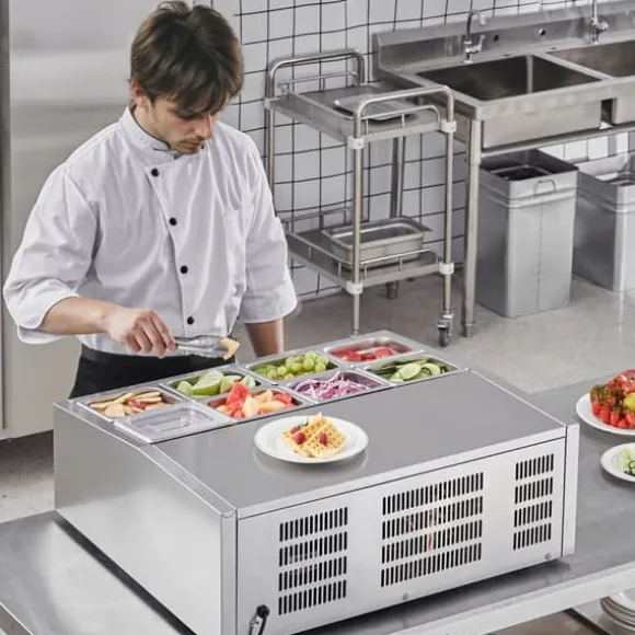 Bänkskiva Kylsallad Pizza Prep Station 145 W Rostfritt Stål, CE-Godkänd, Effektiv Kylning