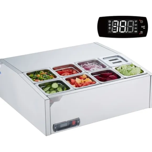 Bänkskiva Kylsallad Pizza Prep Station 145 W Rostfritt Stål, CE-Godkänd, Effektiv Kylning