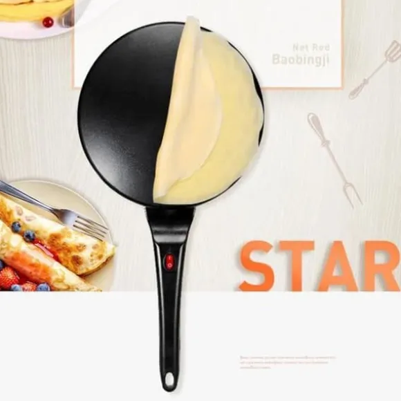 Bärbar elektrisk crêpesmaskin - LUNAVO - 800 W - Svart kristall - Justerbar diameter 21-25 cm - Kompakt - Lätt 1,2 kg