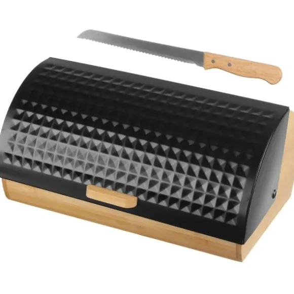 Brödlåda av trä med metalllock + kniv BRUNBESTE BB-2773