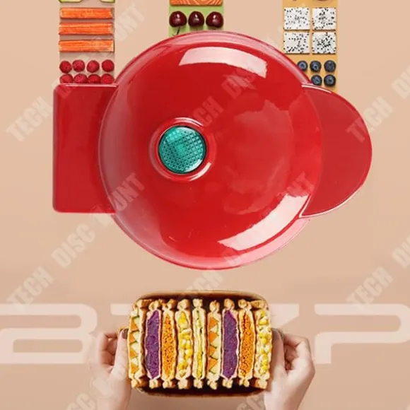 Brödmaskin - TECH DISCOUNT - Mini Maker - Non-stick platta - Kompakt - Röd