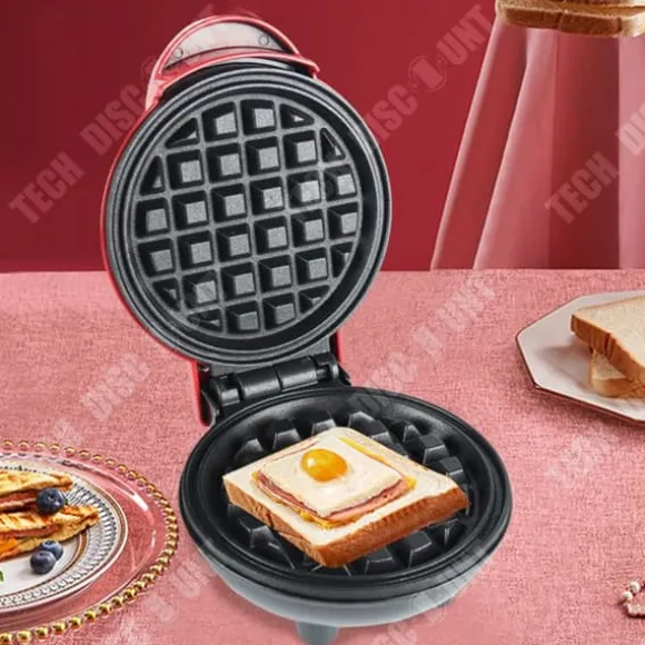 Brödmaskin - TECH DISCOUNT - Mini Maker - Non-stick platta - Kompakt - Röd