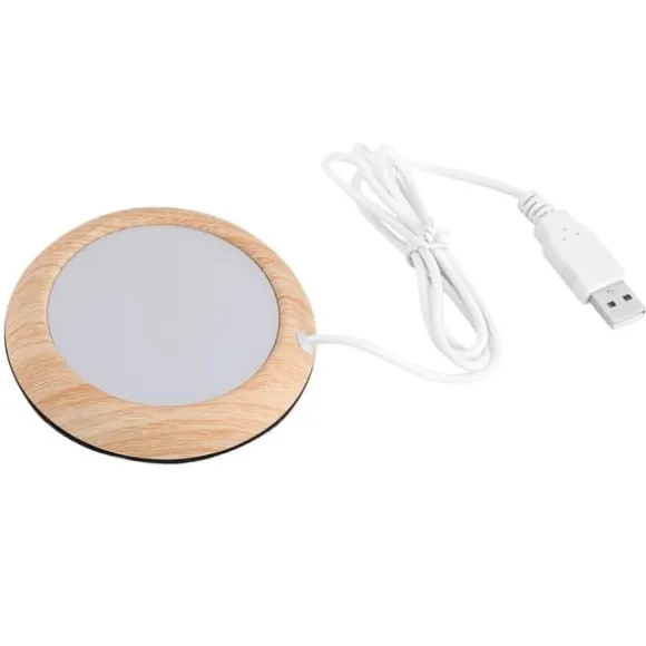Bright Wood Grain USB Cup Warmer: Håll din dryck varm