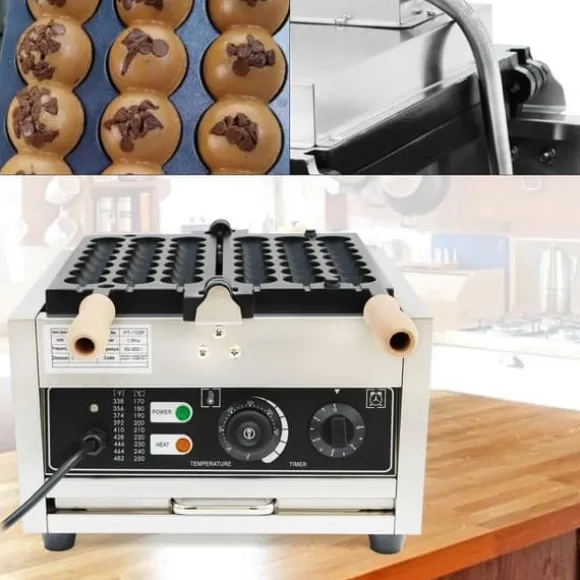Bubbelvåffeljärn, bollformat, elektrisk 1500 W, non-stickbeläggning, för kommersiellt bruk