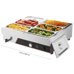 Buffé matvärmare - Elektrisk bain marie bänkmodell - Effekt 1500 W - 6 Pannor - Rostfritt stål - Snabb uppvärmning - Lock ingår
