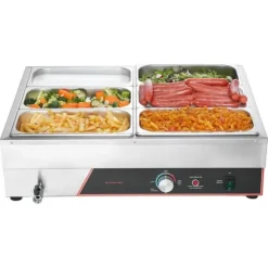 Buffé matvärmare - Elektrisk bain marie bänkmodell - Effekt 1500 W - 6 Pannor - Rostfritt stål - Snabb uppvärmning - Lock ingår