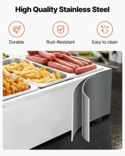 Buffé matvärmare - Elektrisk bain marie bänkmodell - Effekt 1500 W - 6 Pannor - Rostfritt stål - Snabb uppvärmning - Lock ingår