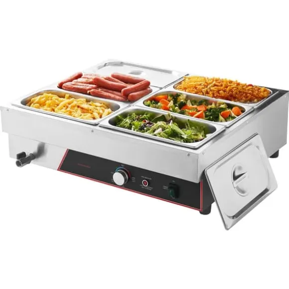 Buffé matvärmare - Elektrisk bain marie bänkmodell - Effekt 1500 W - 6 Pannor - Rostfritt stål - Snabb uppvärmning - Lock ingår