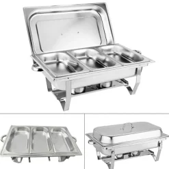 Buffévarmhållare, chafing dish med 3 fack, kapacitet över 5 L, 410 rostfritt stål, portabel för fest