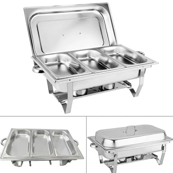 Buffévarmhållare, chafing dish med 3 fack, kapacitet över 5 L, 410 rostfritt stål, portabel för fest