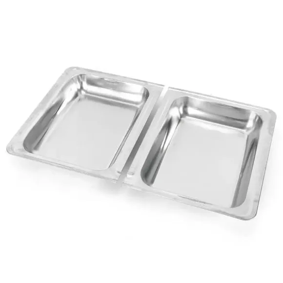 Buffévärmare - Chafing Dish med ram - 7,5 l kapacitet - Rostfritt stål - Matbehållare 27×34×6,8 cm - 55,7×34×38,3 cm - Bränslebrännare - Silver