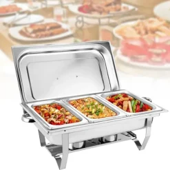 Buffévärmare Chafing Dish - Rektangulär Matvärmare - 3 Fack 3×3 L (9 L) - Rostfritt Stål - För Catering & Buffé
