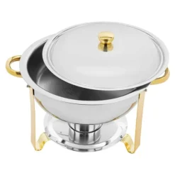 Buffévärmare Chafing Dish Set - Rund Chafer 4,5 L - Set om 4 - Rostfritt Stål - Ø41×25 cm - Med Brännarhållare - Guld