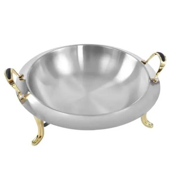 Buffévärmare - Rund chafing dish - 3 L - Rostfritt stål med glaslock - Bärhandtag - Justerbar låga - Ø 28 cm insats, Ø 38 cm, H 23 cm - Ljusgrå