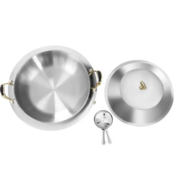 Buffévärmare - Rund chafing dish - 3 L - Rostfritt stål med glaslock - Bärhandtag - Justerbar låga - Ø 28 cm insats, Ø 38 cm, H 23 cm - Ljusgrå