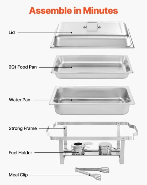 Buffévärmare Varmhållningsfat - Rektangulär 4-pack 9,91 L - Rostfritt Stål - Lock & Bränslehållare - 2 Mattänger - För Buffé, Fest, Bröllop - Silver | CDON