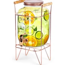 Burk Beverages Stor dispenserburk i glas med kran och stativ 4,2L