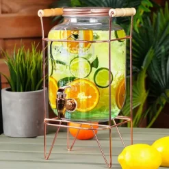 Burk Beverages Stor dispenserburk i glas med kran och stativ 4,2L