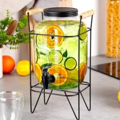 Burk för drycker med kran och stativ, svart, kran för dryck, vatten, lemonad, 4,2L, VILDE 139600