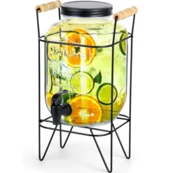 Burk för drycker med kran och stativ, svart, kran för dryck, vatten, lemonad, 4,2L, VILDE 139600
