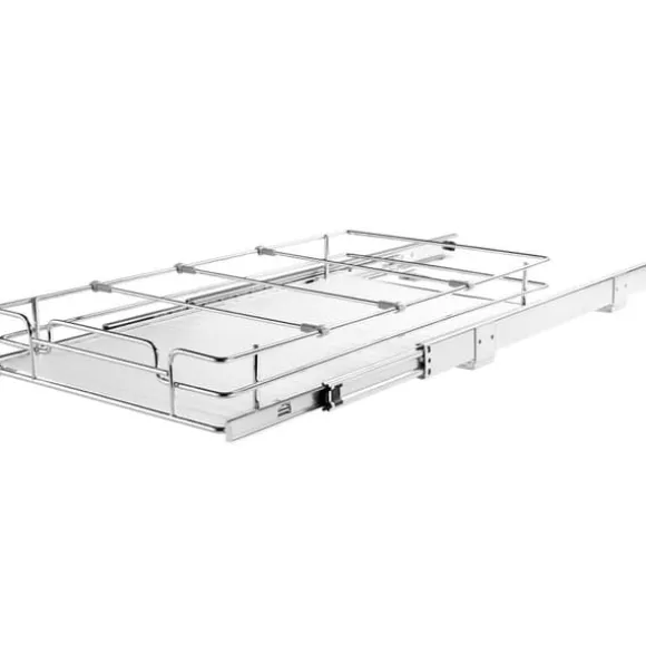 12" B x 17" D utdragbar skåporganisator, kraftiga hyllor, rullande lådor i förkromat stål, skjutbar förvaring för hemmet.