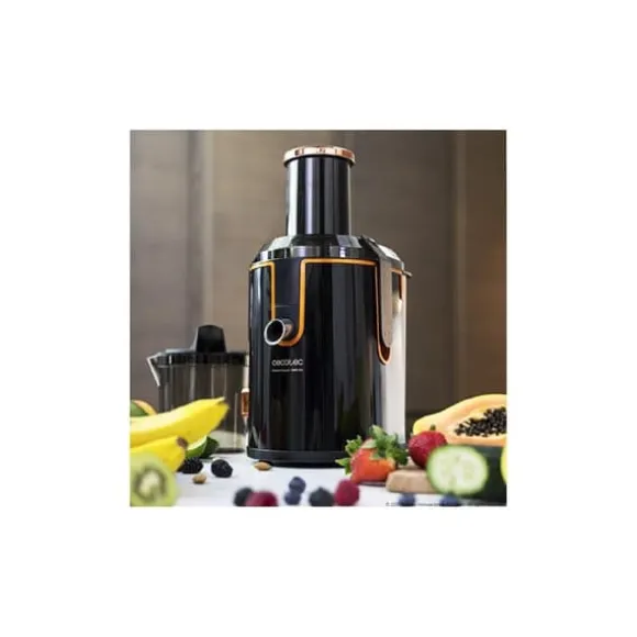 Cecotec 1300-W slow juicer with titanium-coated disc and XXL inlet mouth.