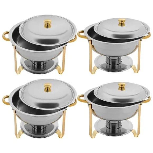 Chafing dish bufféset, 4,5 L matvärmare, rostfritt stål, guld, alkoholbränsle, självservering för fester/bröllop